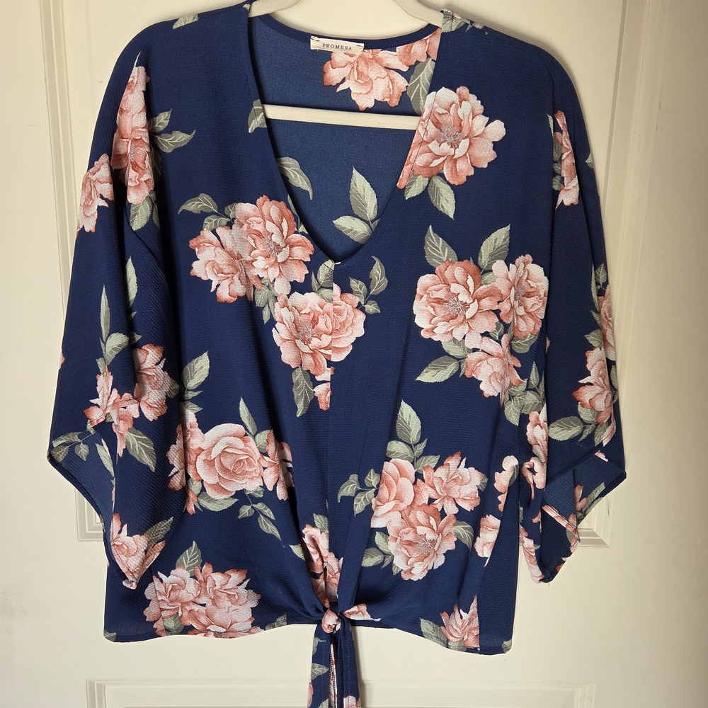 Floral Kimono Top - Navy and Pink
